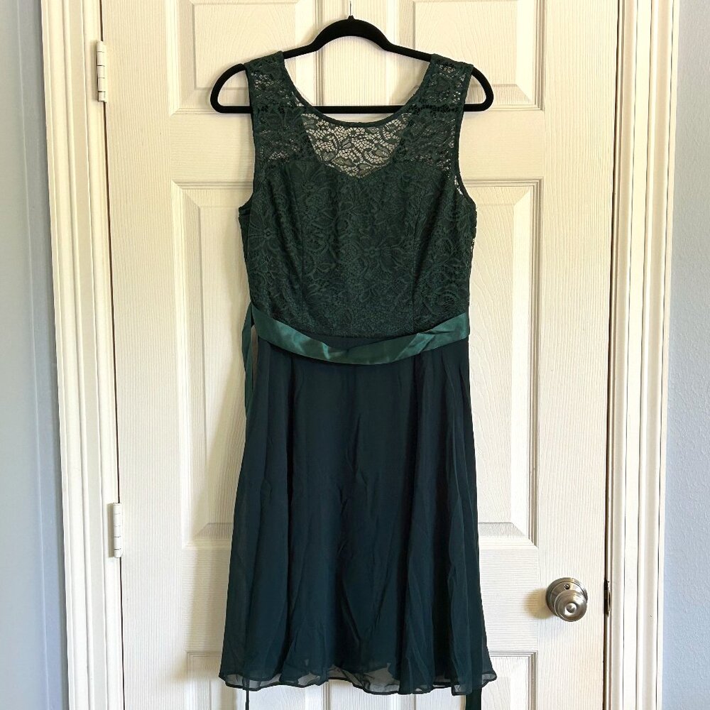 BeryLove Dark Green Sleeveless Lace A-Line Cocktail Dress w/ Satin Ribbon Belt